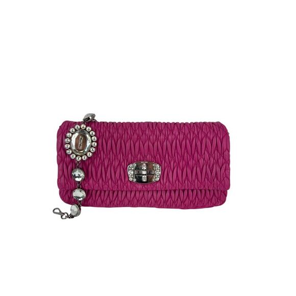 MiuMiu Pink Lambskin Nappa Crystal Shoulder Clutch Bag - Picture 1 of 9